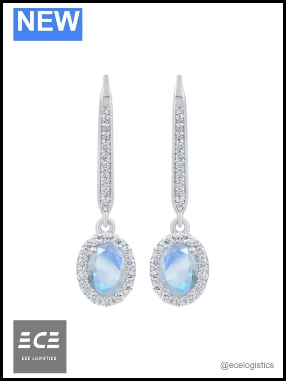 Natural Moonstone Earrings 925 Sterling Silver Gold Plated 18K Drop Dangle